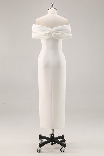 Biały Ołówkowe Asymetryczny Długa Sukienka na Półmetek z Rozcięciem